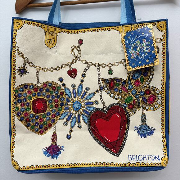 Brighton Glittering Love Tote Bag Hearts Butterfly Jeweled Print Canvas NEW tag - Picture 3 of 13
